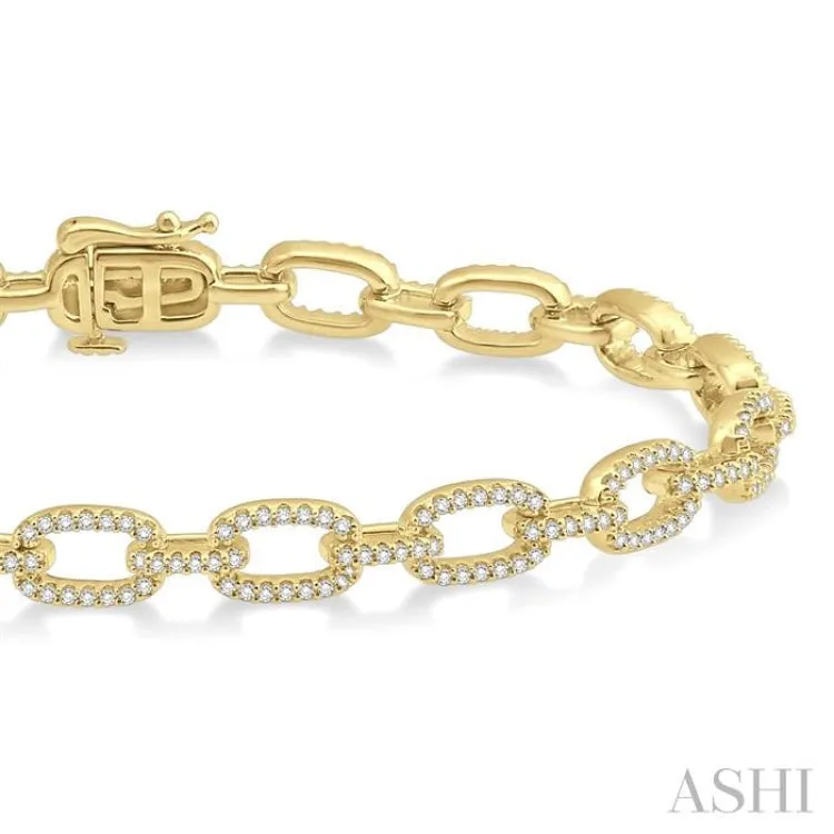 1 1/2 Ctw Round Cut Diamond Encrusted Link Chain Bracelet in 14K Yellow Gold