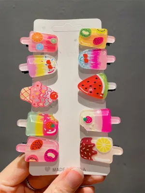 10pcs Popsicle & Fruit Decor Hair Clip for Women Barrette Styling Hair