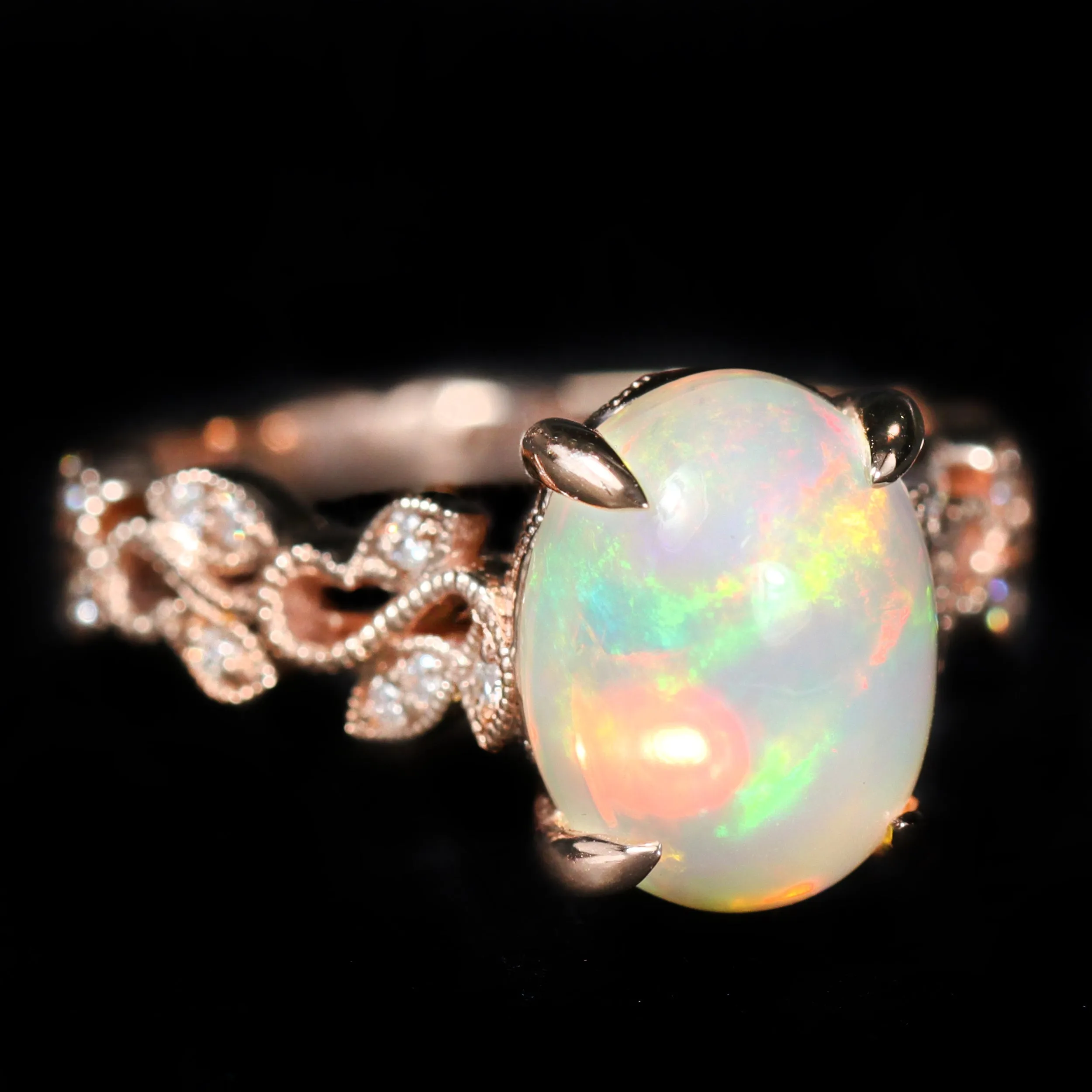 14K Rose Gold 2.91 Carat Opal and Diamond Ring