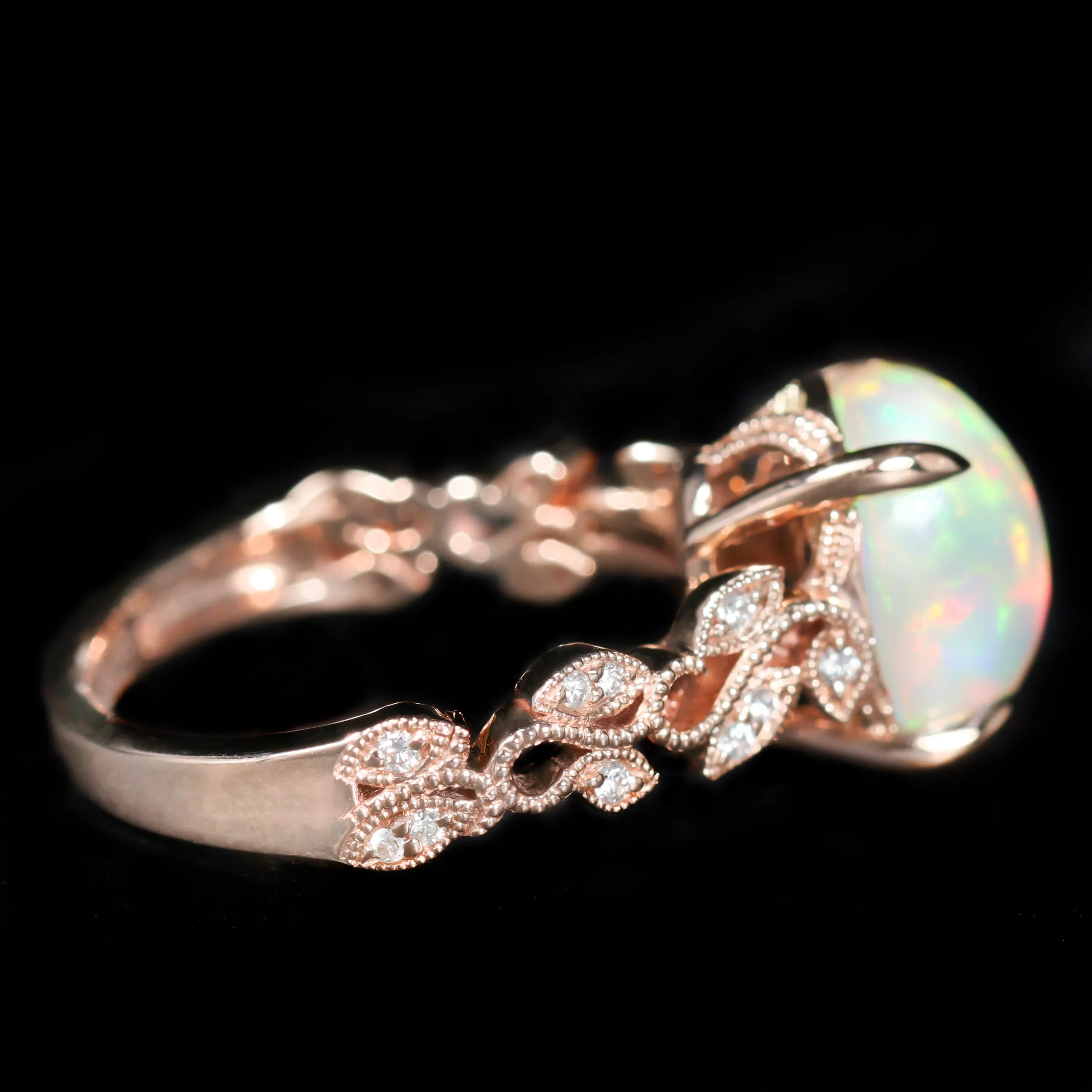 14K Rose Gold 2.91 Carat Opal and Diamond Ring