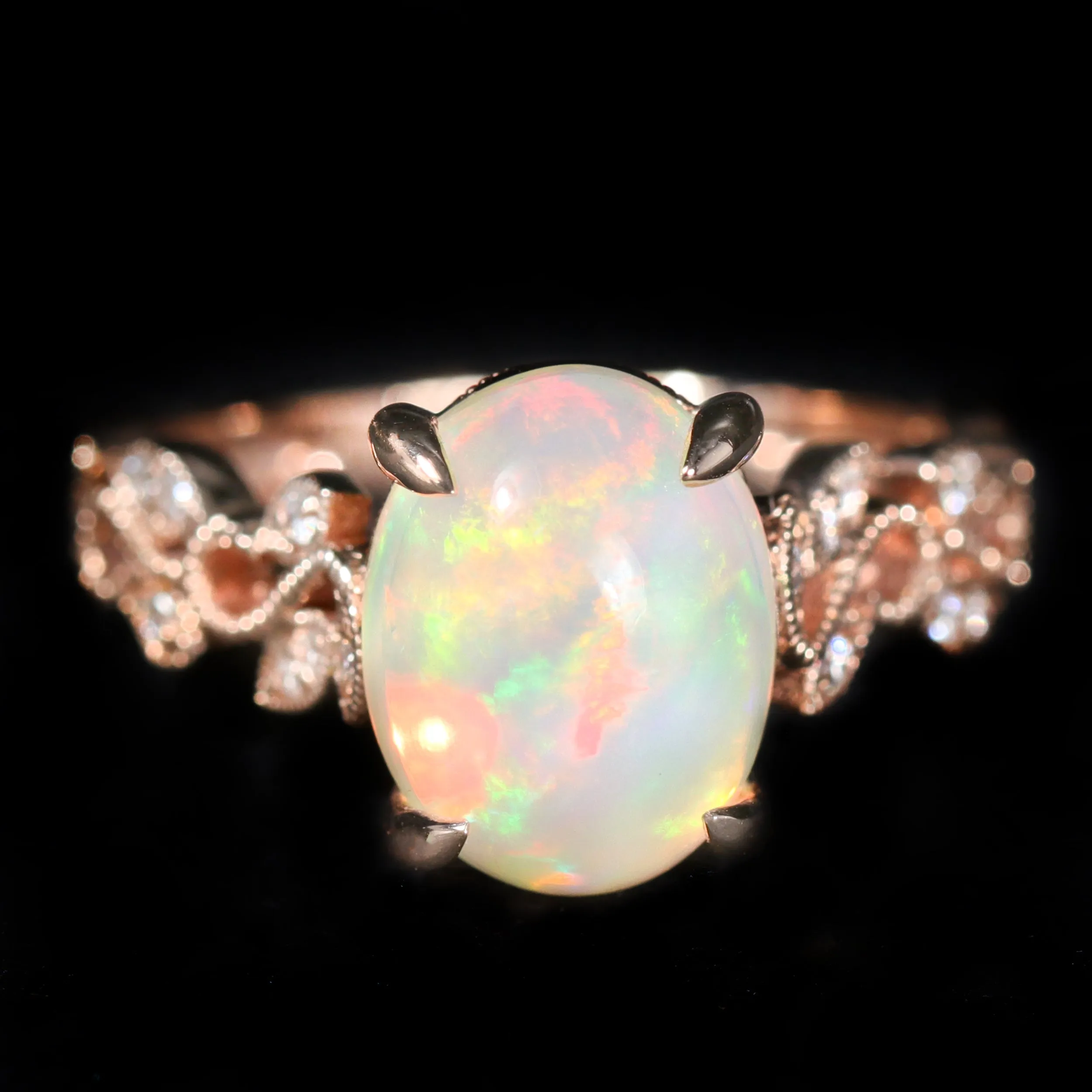 14K Rose Gold 2.91 Carat Opal and Diamond Ring