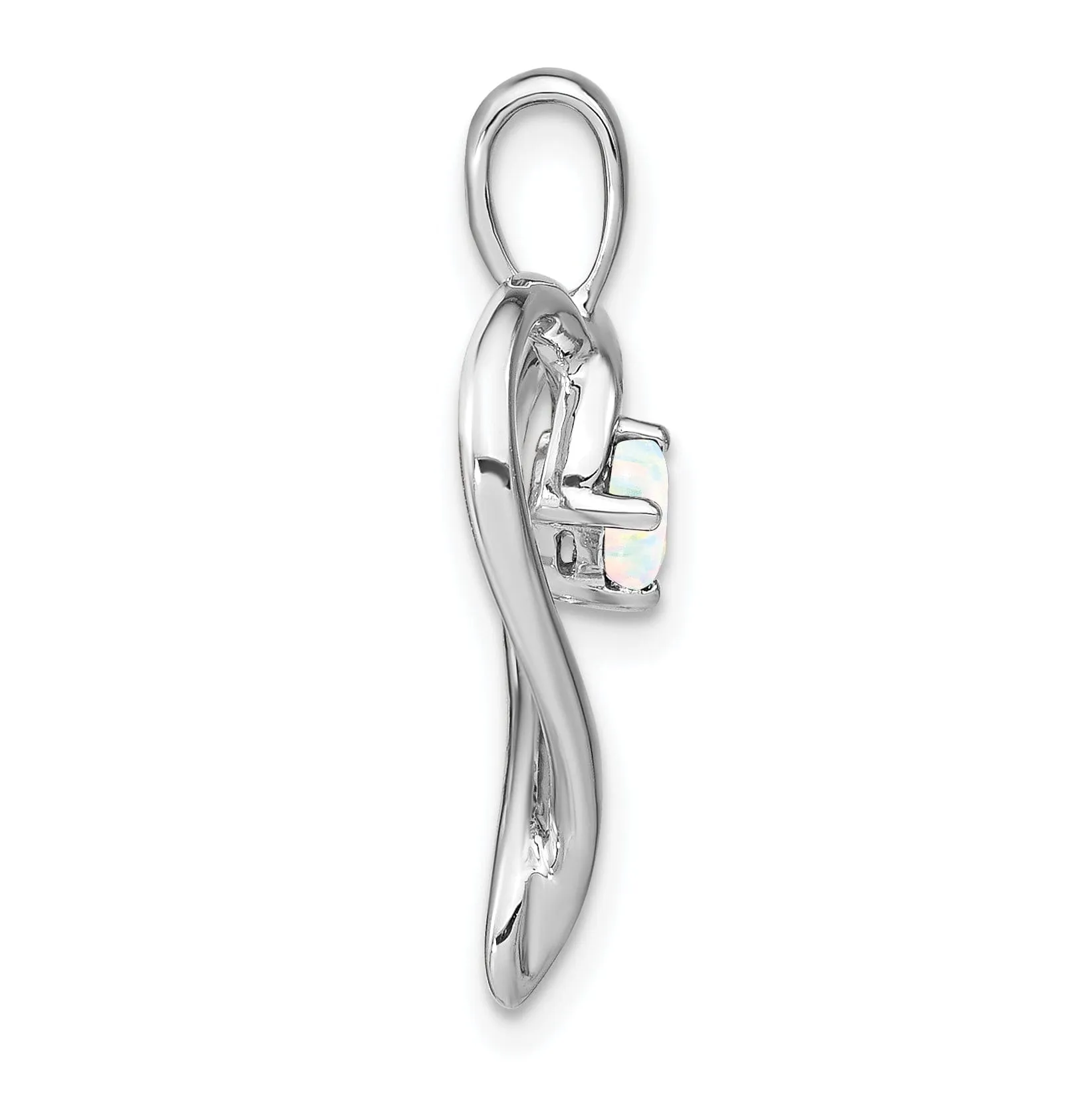 14k White Gold Polished Finish Closed Back Lab Created 0.24-CT Opal Swirl Heart Design Charm Pendant