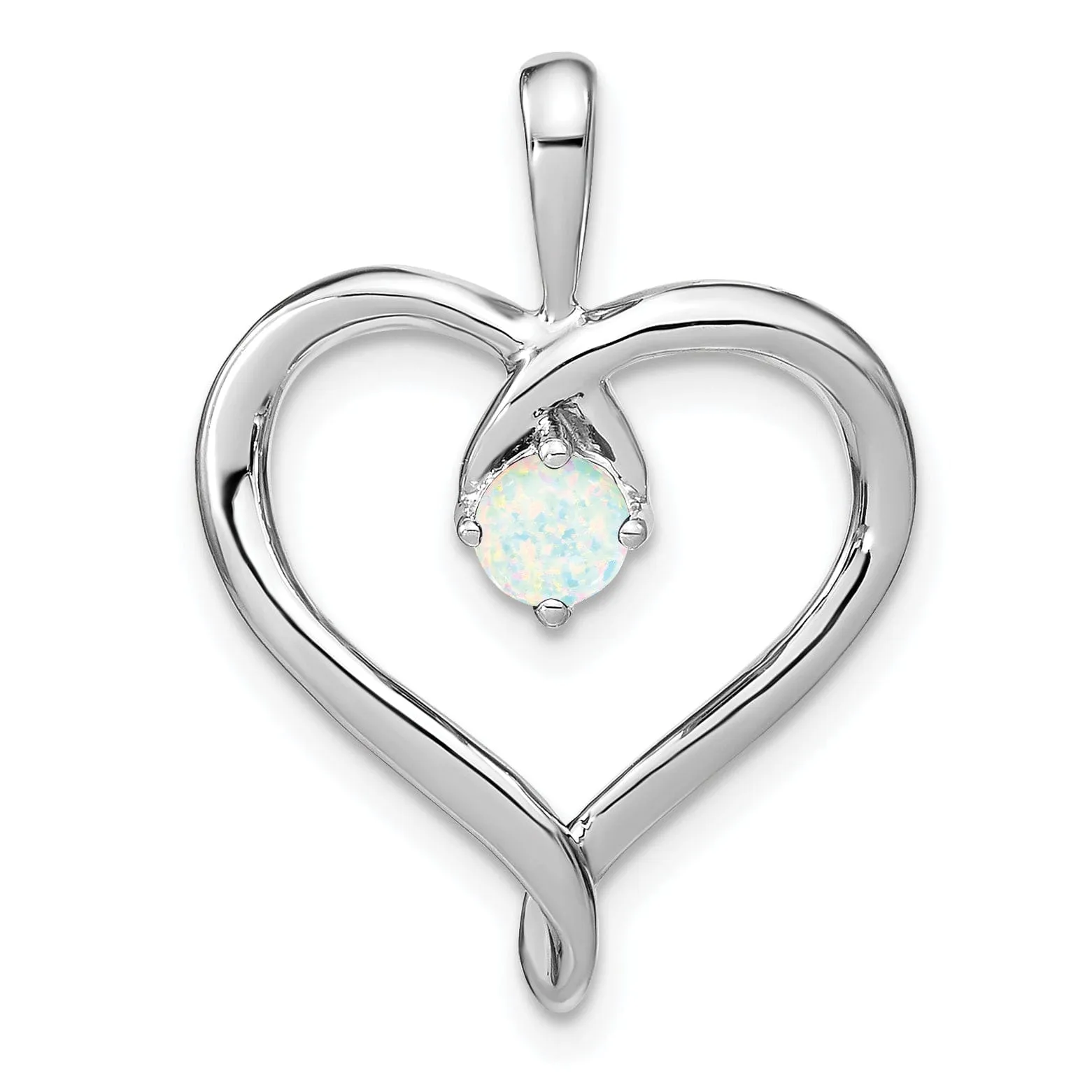 14k White Gold Polished Finish Closed Back Lab Created 0.24-CT Opal Swirl Heart Design Charm Pendant