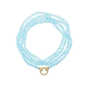 14K Yellow Gold Beaded Blue Topaz Wrap Necklace