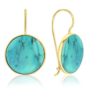 14K Yellow Gold Circle Turquoise 12mm Dangle Earrings