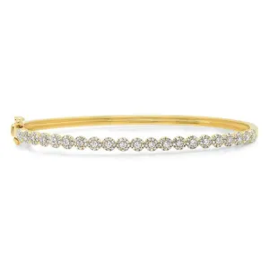 14K Yellow Gold Diamond Cluster Small Bangle