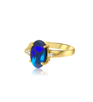 14kt Yellow Gold Black Opal and Diamond ring