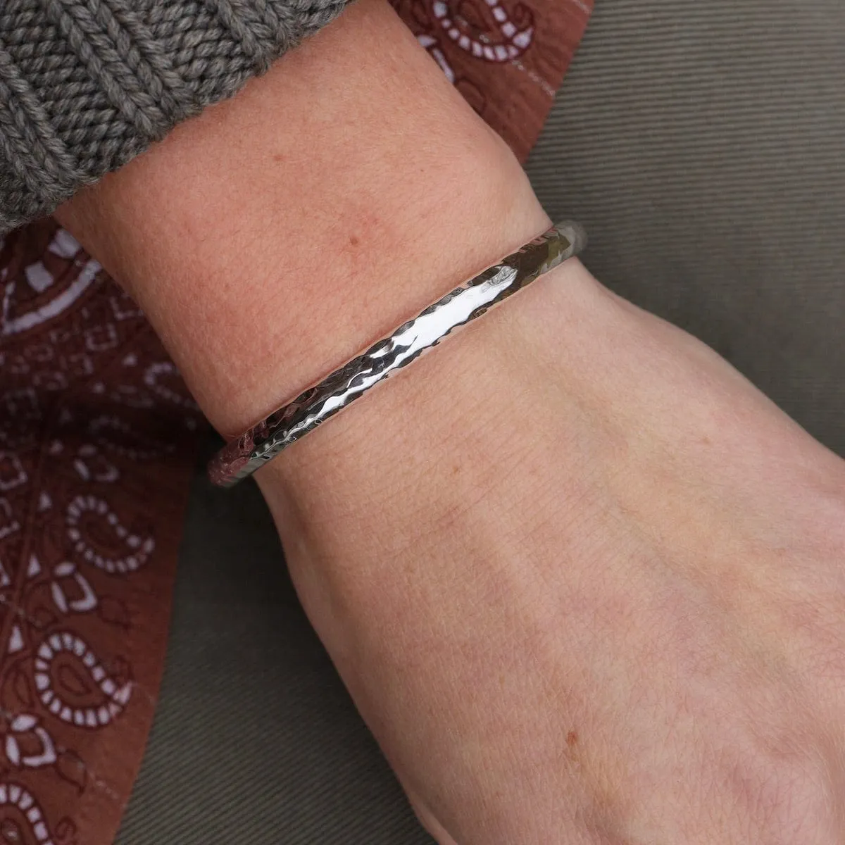 1/4" Simple Hammered Sterling Silver Cuff