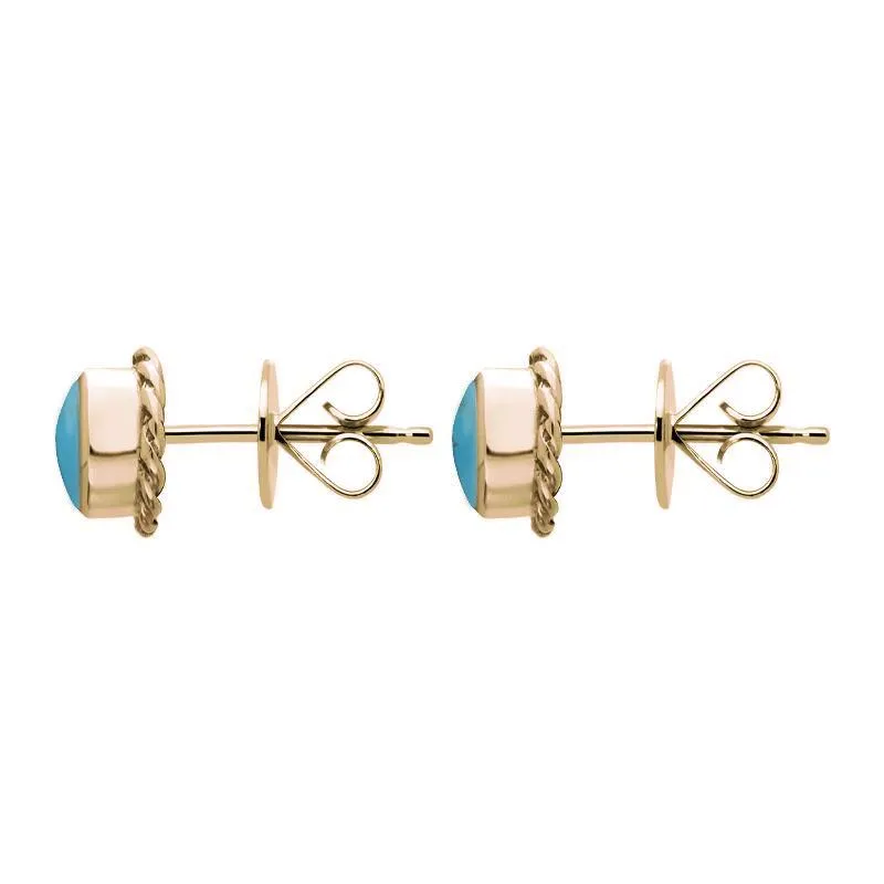 18ct Rose Gold Turquoise Round Twist Edge Stud Earrings