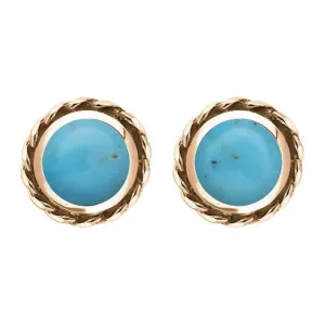 18ct Rose Gold Turquoise Round Twist Edge Stud Earrings