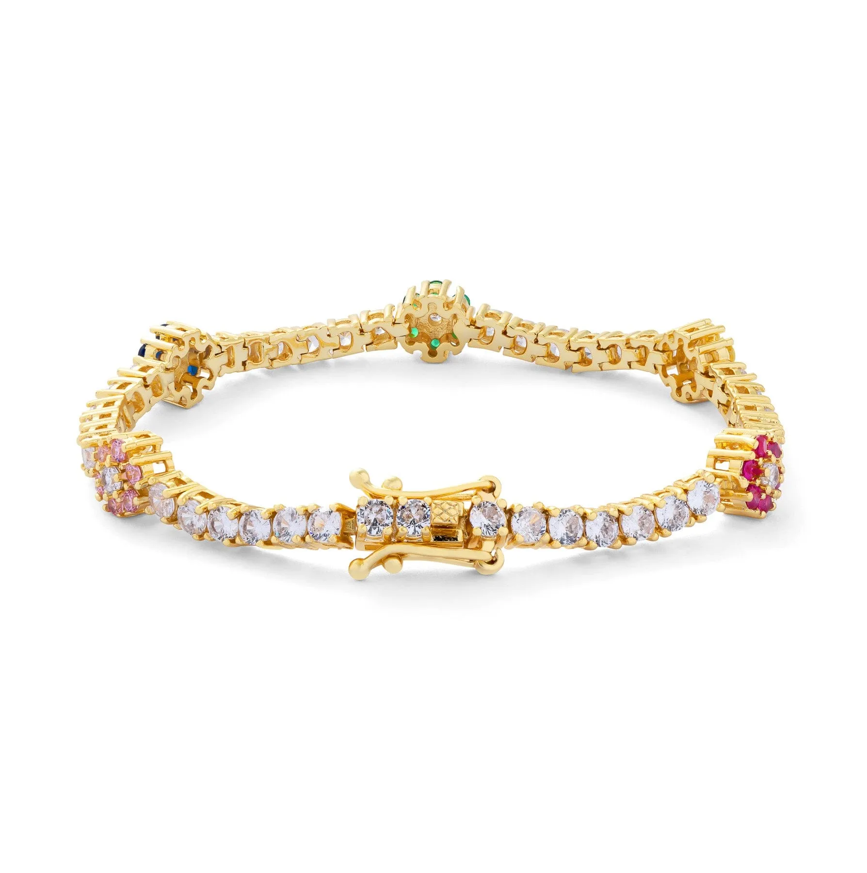 18k Gold Vermeil Multi Gemstone Flower Tennis Bracelet: The Jaime