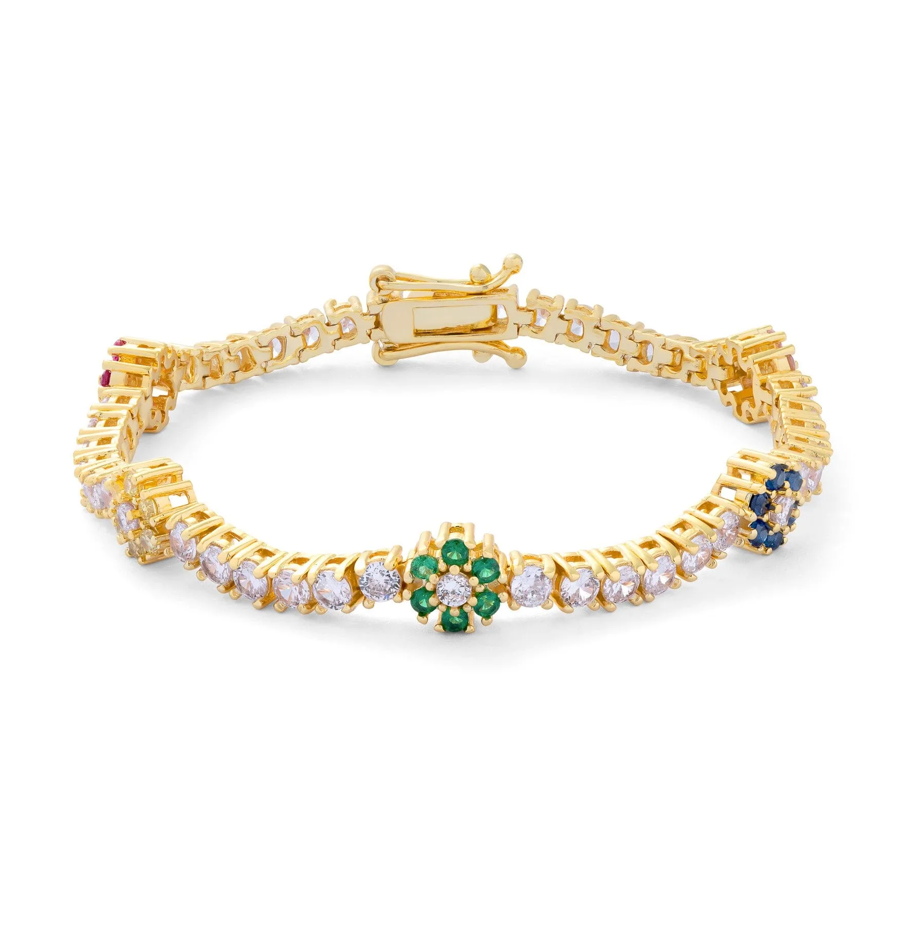 18k Gold Vermeil Multi Gemstone Flower Tennis Bracelet: The Jaime