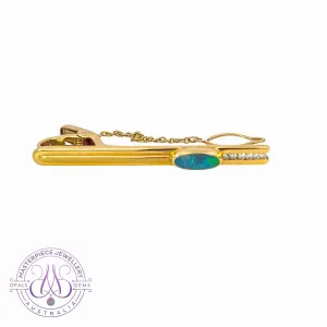 18kt Black Opal and Diamond tie bar