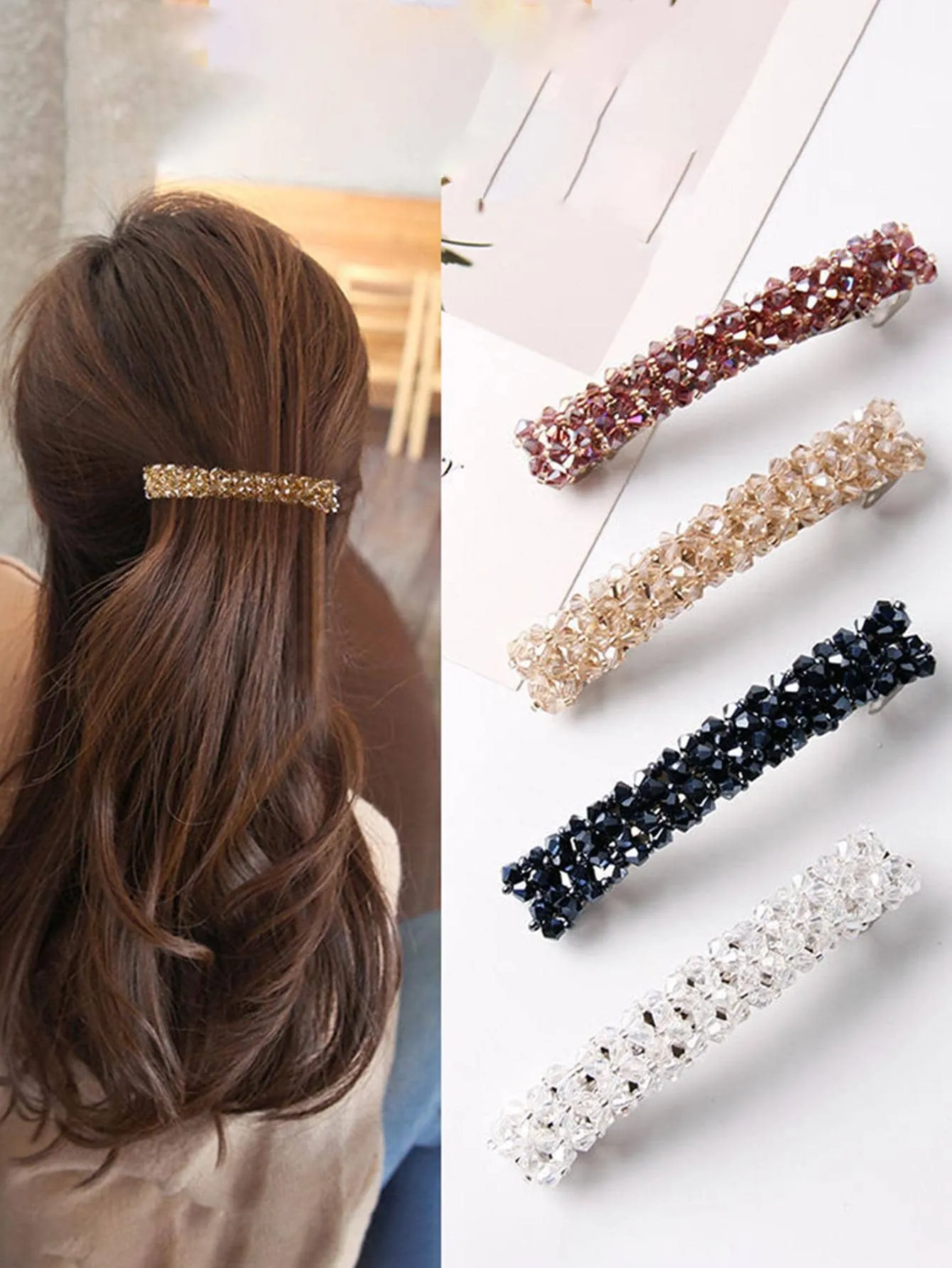 1pc Simple Black Crystal Elegant Spring Clip for Women Barrette Styling Hair