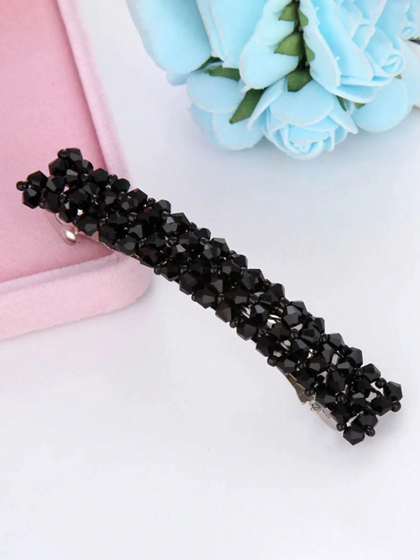 1pc Simple Black Crystal Elegant Spring Clip for Women Barrette Styling Hair