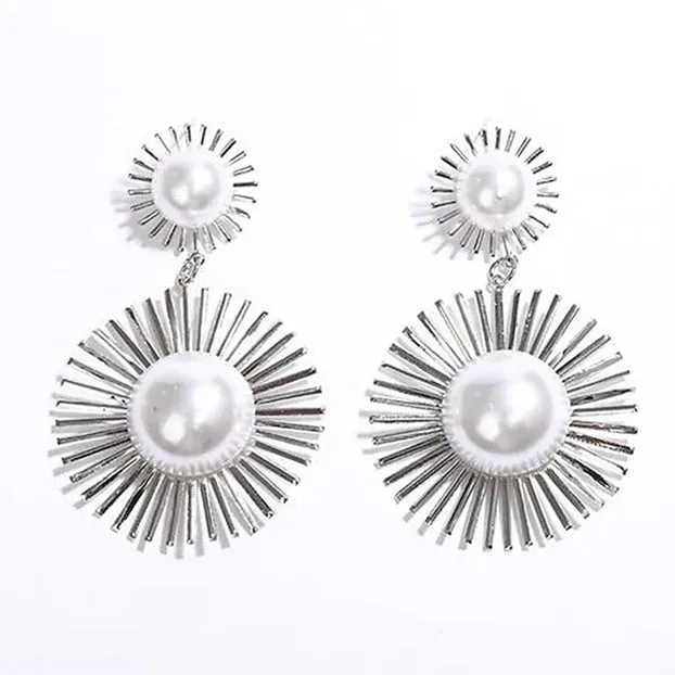 2-Pairs: Women's Imitation Pearl Alloy Earrings