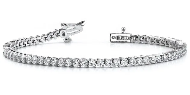 2 Prong Diamond Tennis Bracelet (3.38 ct Diamonds) in White Gold