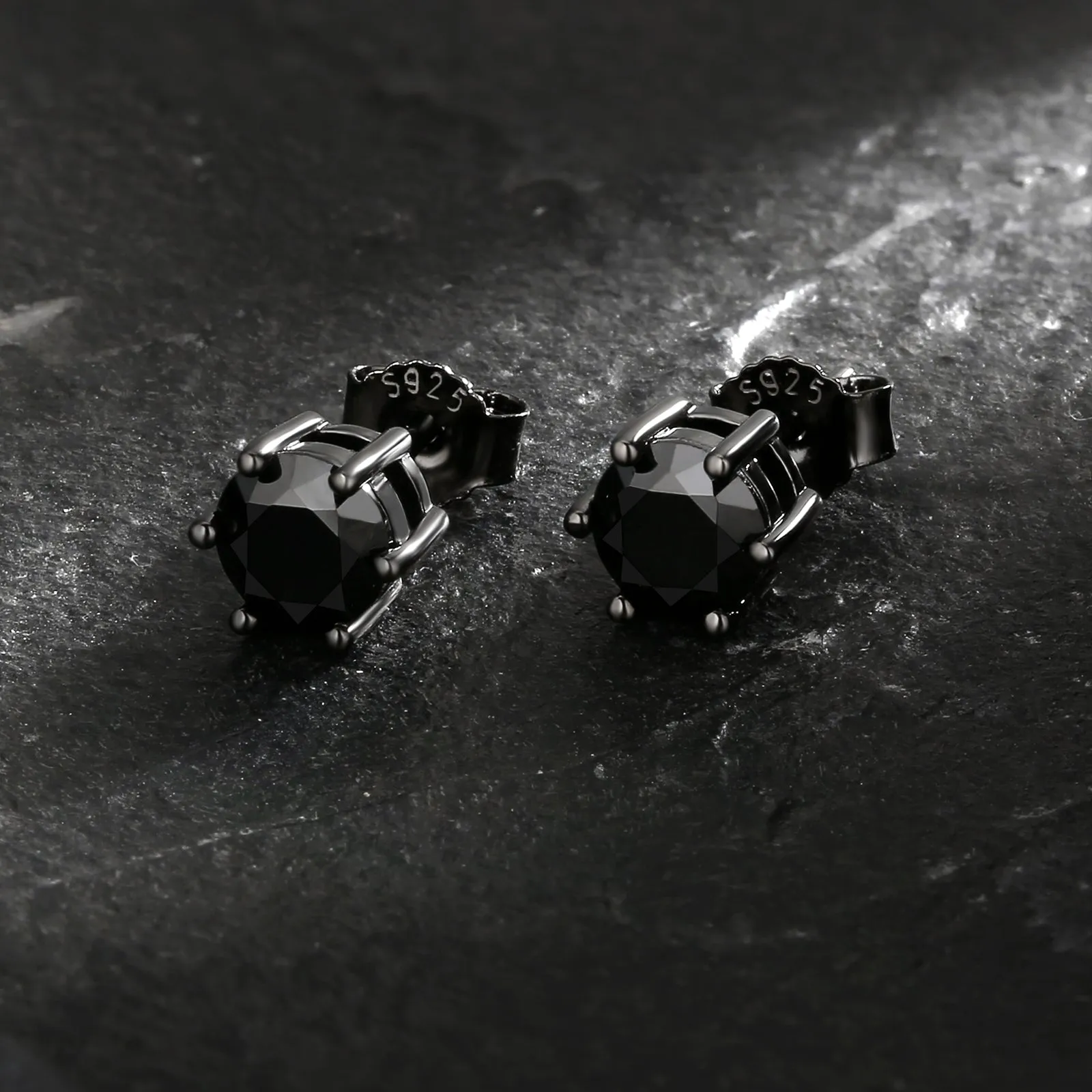 6mm Black CZ Stone Round Iced Stud Earrings for Men