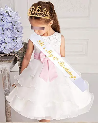 6th Birthday Gifts for Girl, 6th Birthday Tiara and Sash Gold, HAPPY 6th Birthday Party