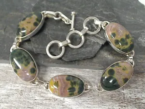 7" - 8" Ocean Jasper, Sterling Silver Bracelet