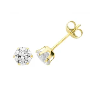 9ct Yellow Gold 4mm Zirconia Stud Earrings  ES211