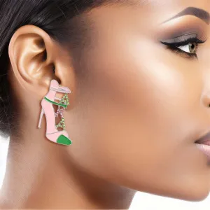 AKA Alpha Kappa Alpha Inspired Earrings Pink Green AKA Heel Studs