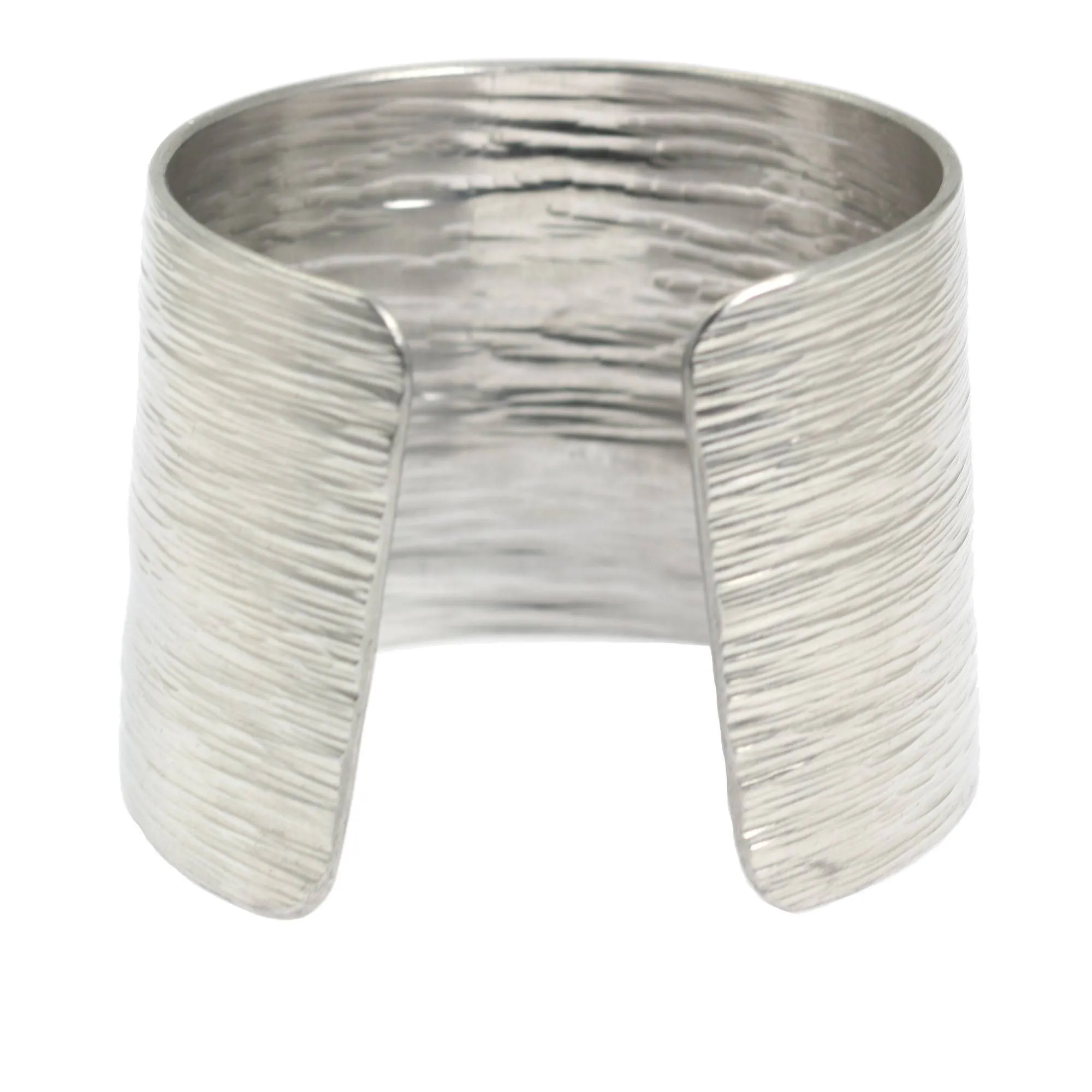 Aluminum Bark Cuff - Wide Silver Tone Cuff Bracelet