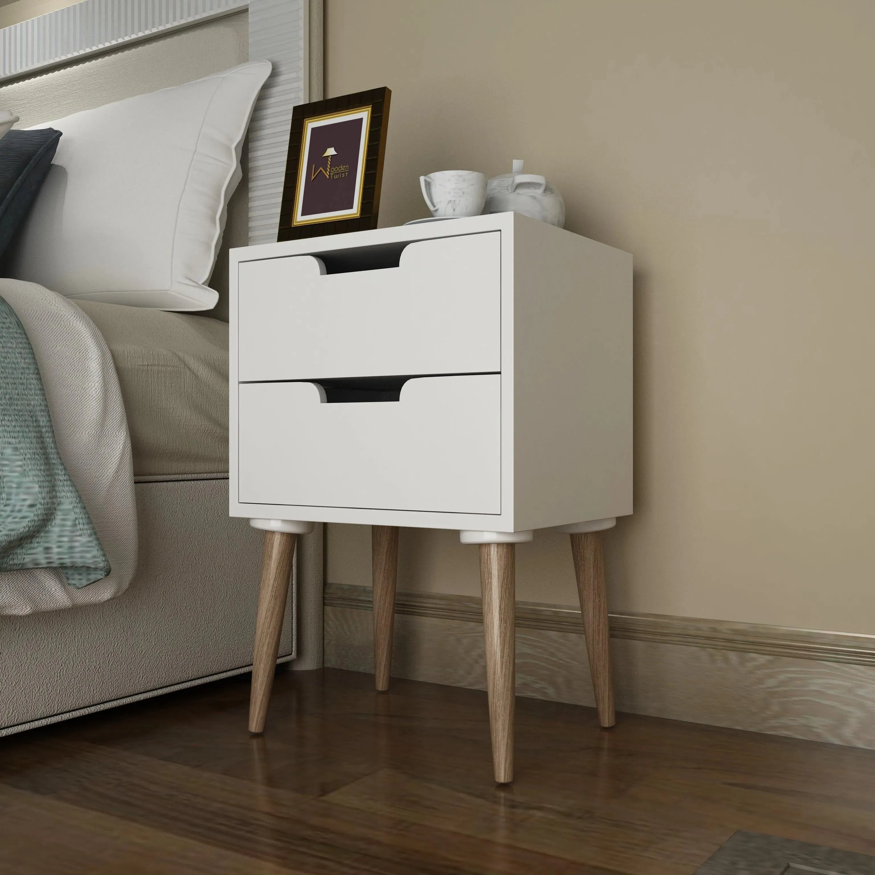 Amazing Nightstand Bedside Table with Two Drawers (White)