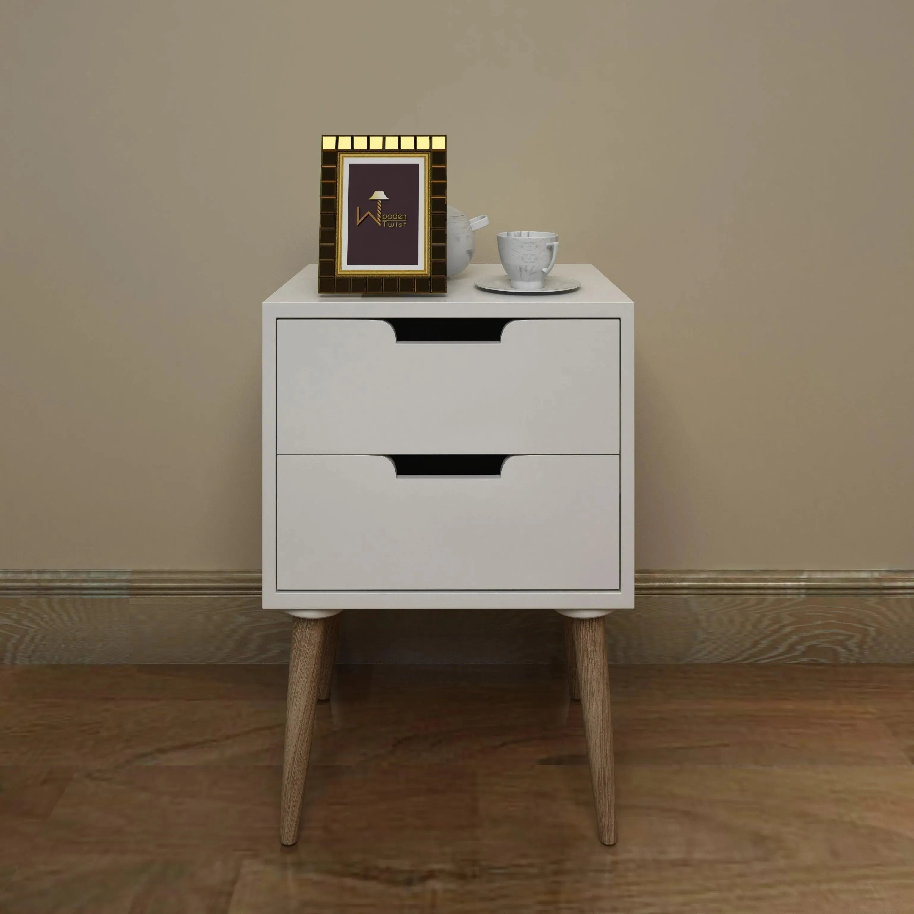 Amazing Nightstand Bedside Table with Two Drawers (White)