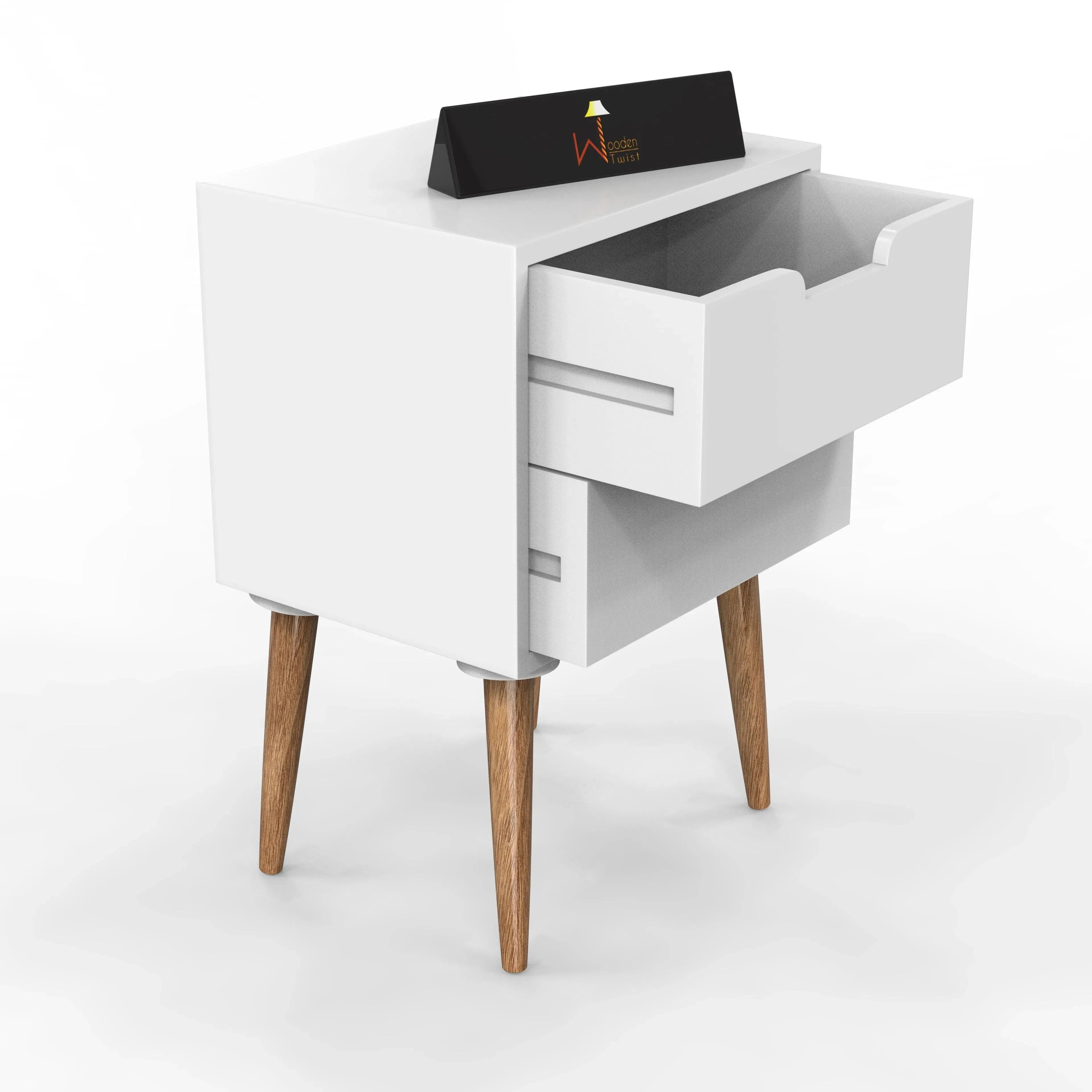 Amazing Nightstand Bedside Table with Two Drawers (White)