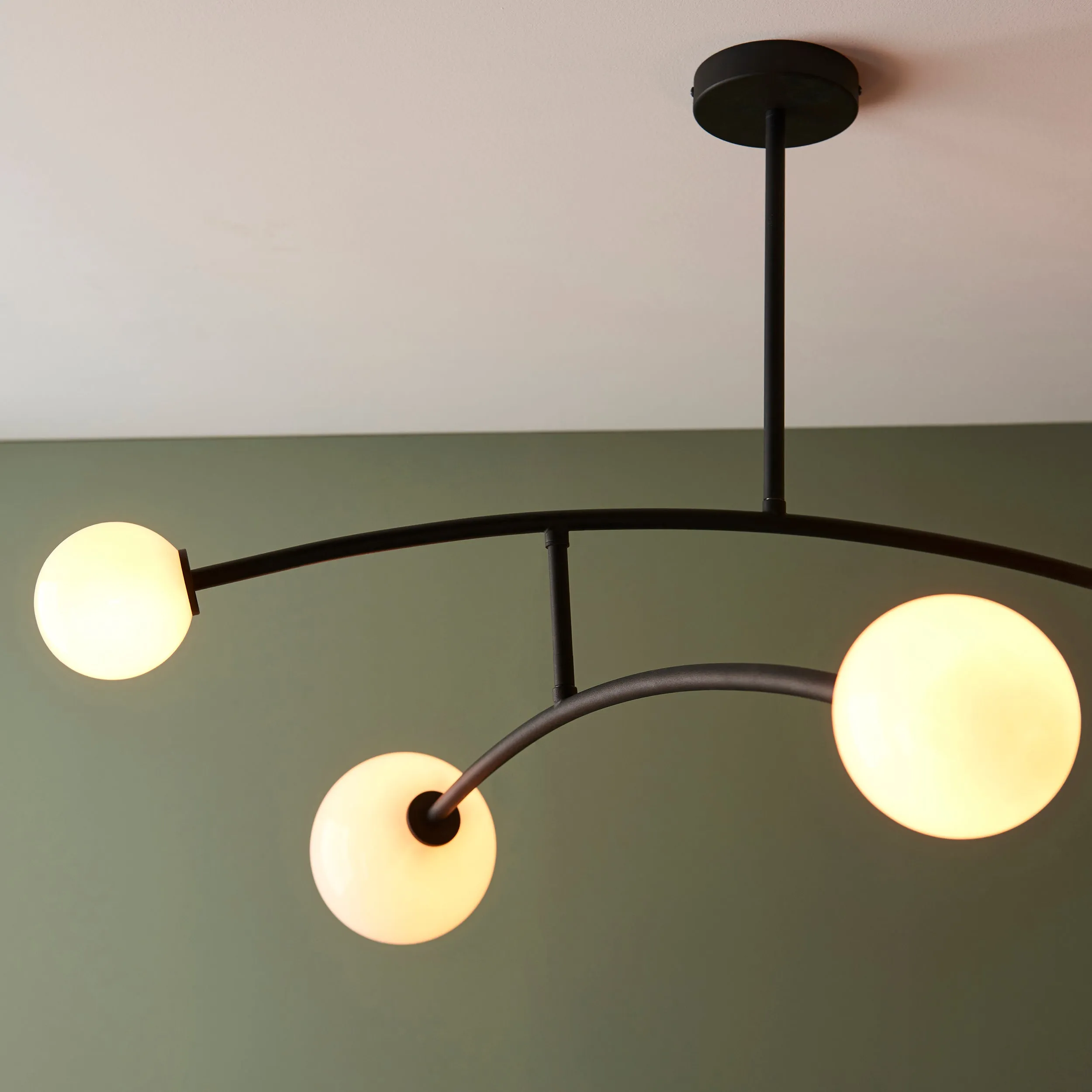 Amos Balance Ceiling Light Matt Black & Gloss Opal Glass