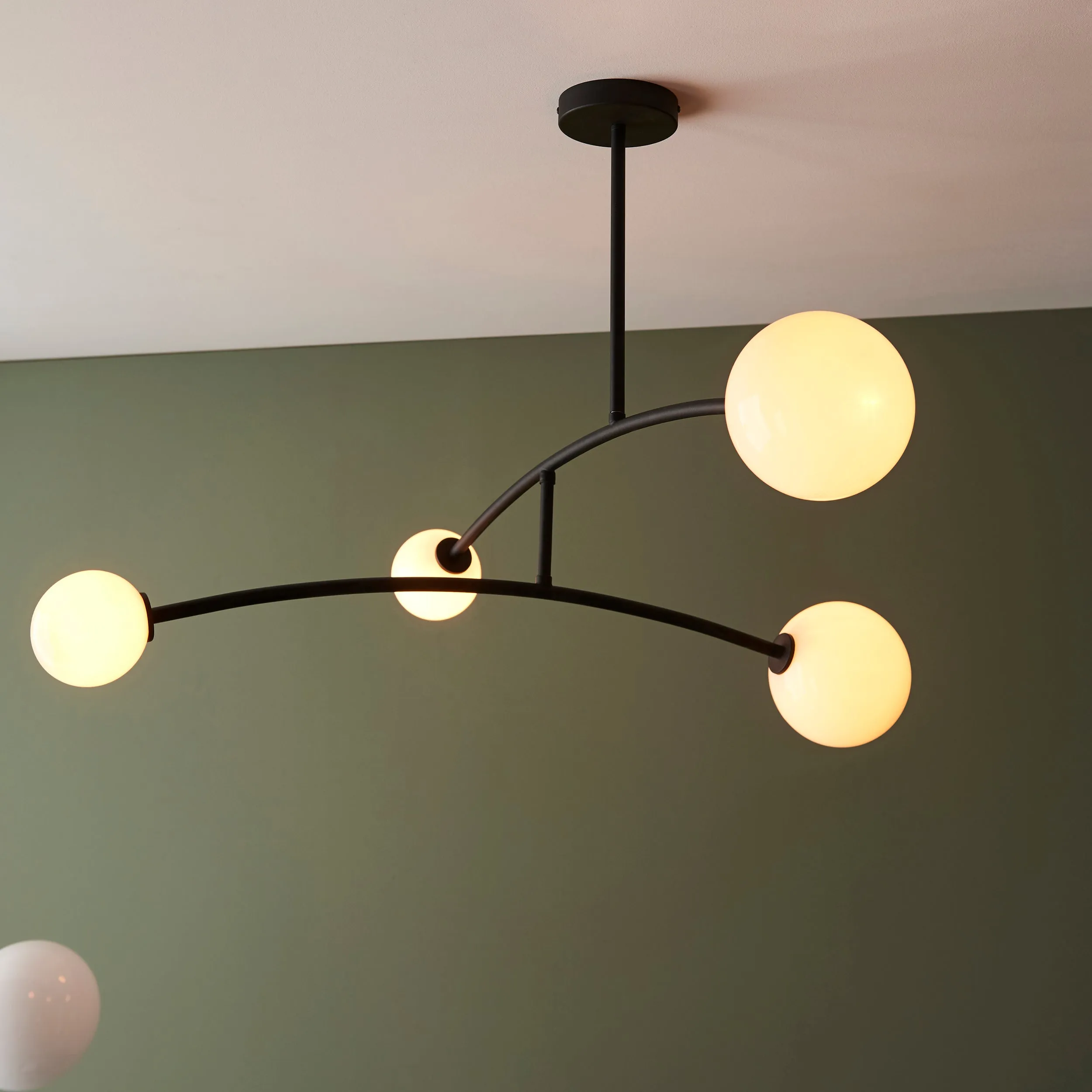 Amos Balance Ceiling Light Matt Black & Gloss Opal Glass