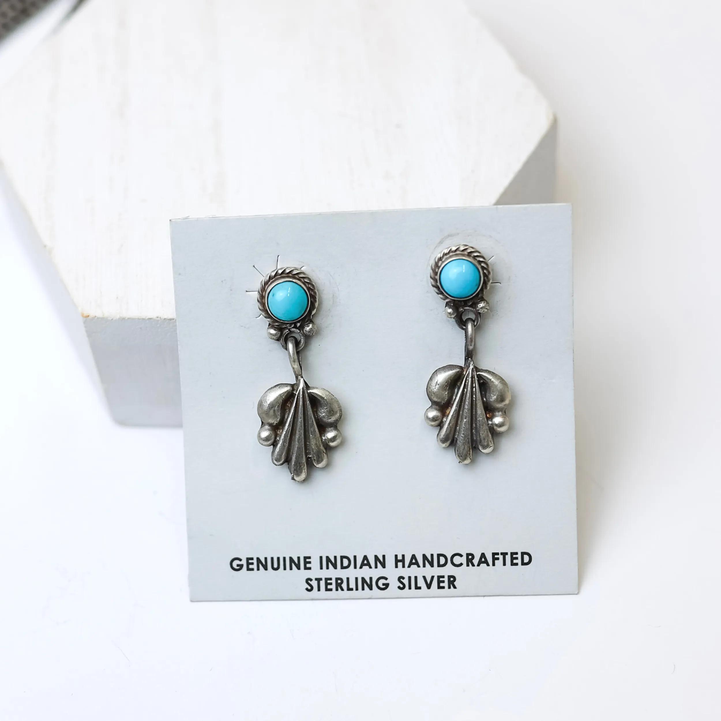 Annie Spencer | Navajo Handmade Sterling Silver Dainty Ornate Earrings with Kingman Turquoise