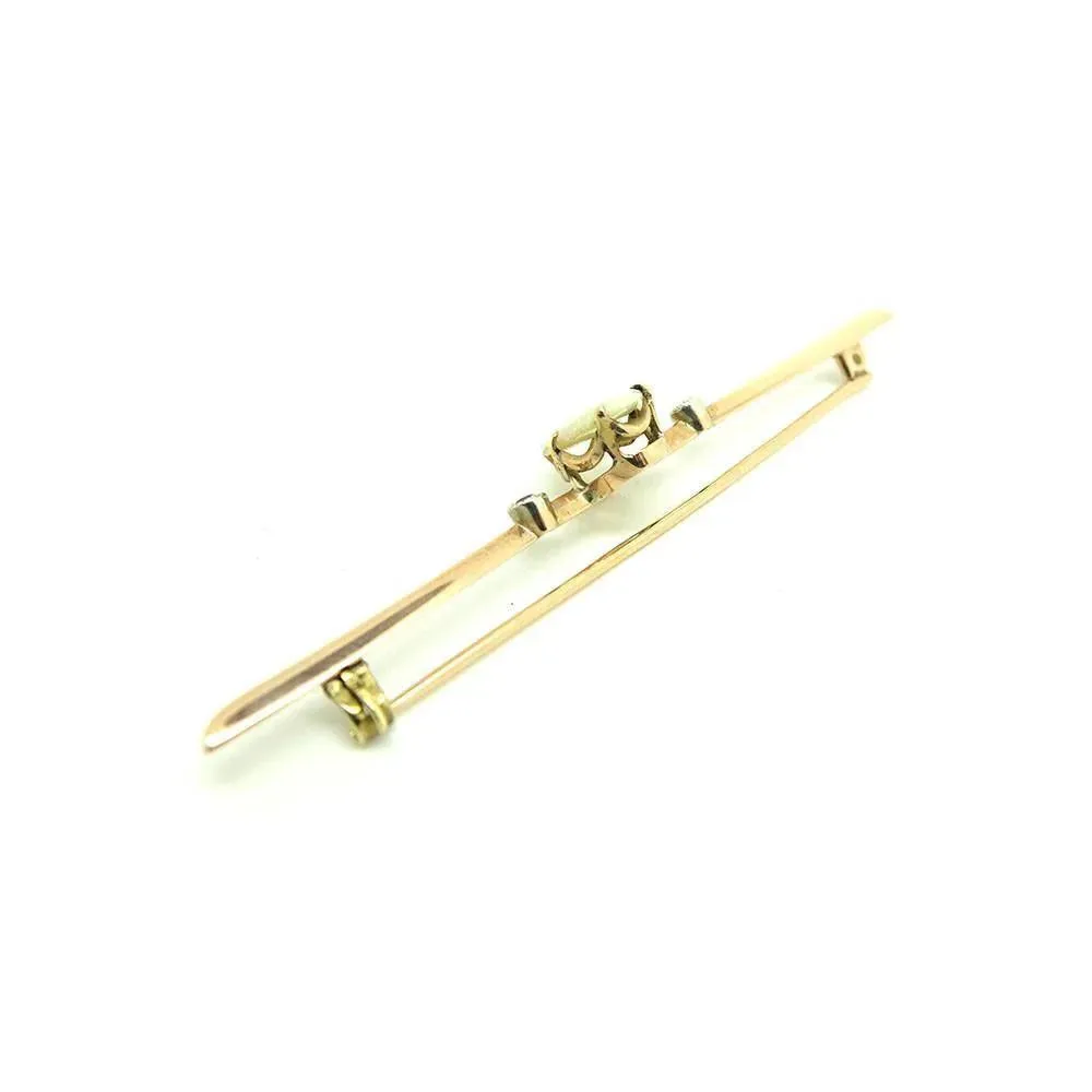 Antique Edwardian 9ct Gold Opal & Ruby Bar Brooch Pin