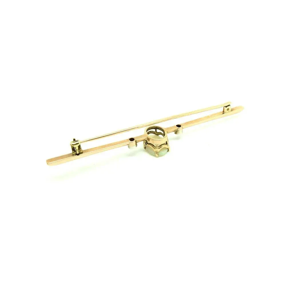 Antique Edwardian 9ct Gold Opal & Ruby Bar Brooch Pin