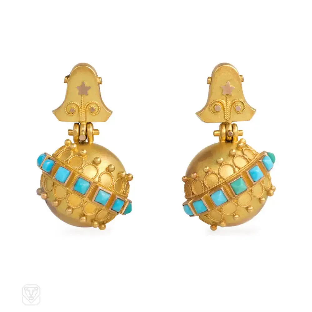 Antique gold and turquoise bead earrings