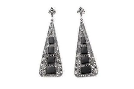 Art Deco Style Black Onyx Triangle Earrings