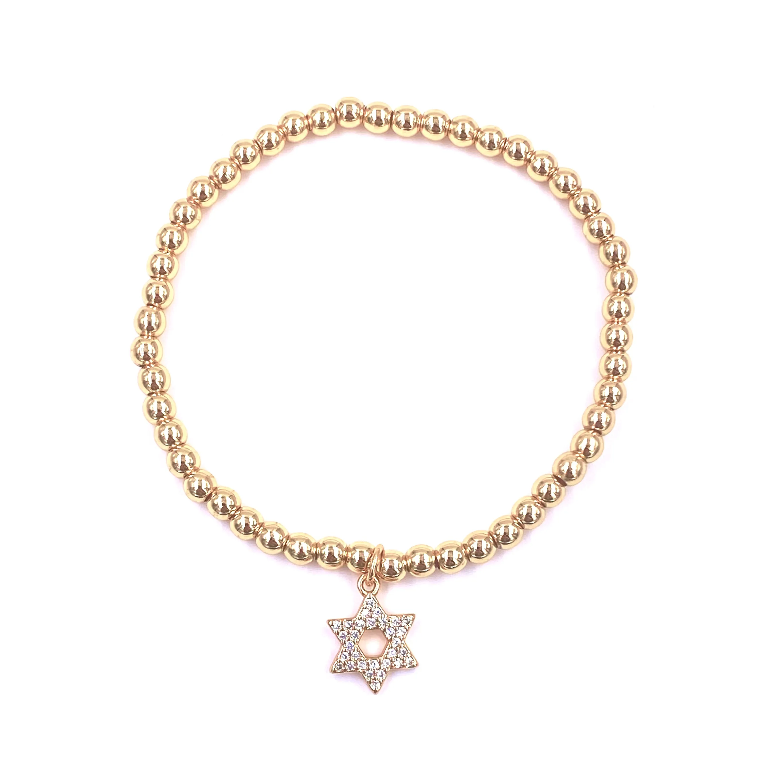 Ashley Gold Stainless Steel Floating CZ Star Charm Stretch Beaded Bracelet