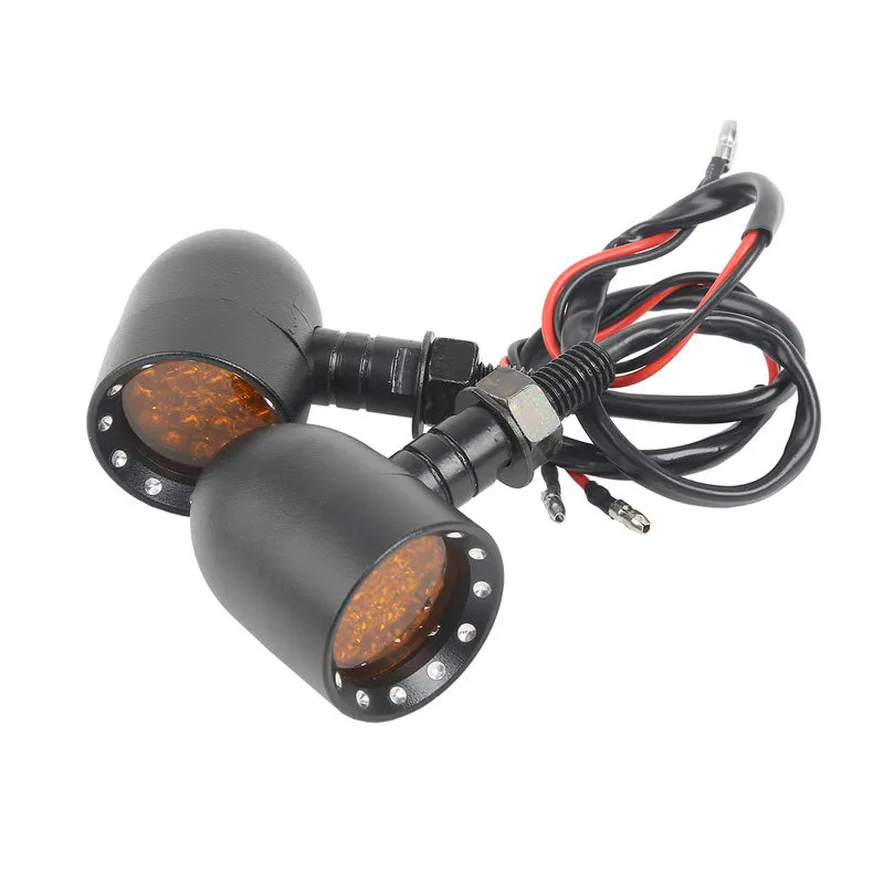 Attitude Inc Retro Universal Turn Signal Indicator Lights LED, Black, For Harley Models, Set