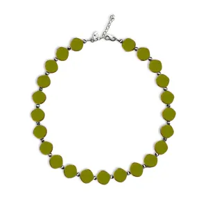 Avocado Green Beaded Necklace, Small Circle Glass Beaded Necklace