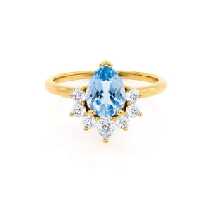 BALLET - Chatham® Pear Aqua Spinel & Diamond Half Halo Tiara Ring 18k Yellow Gold