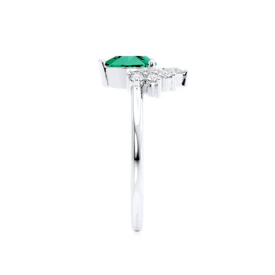 BALLET - Chatham® Pear Emerald & Diamond Half Halo Tiara Ring Platinum 950