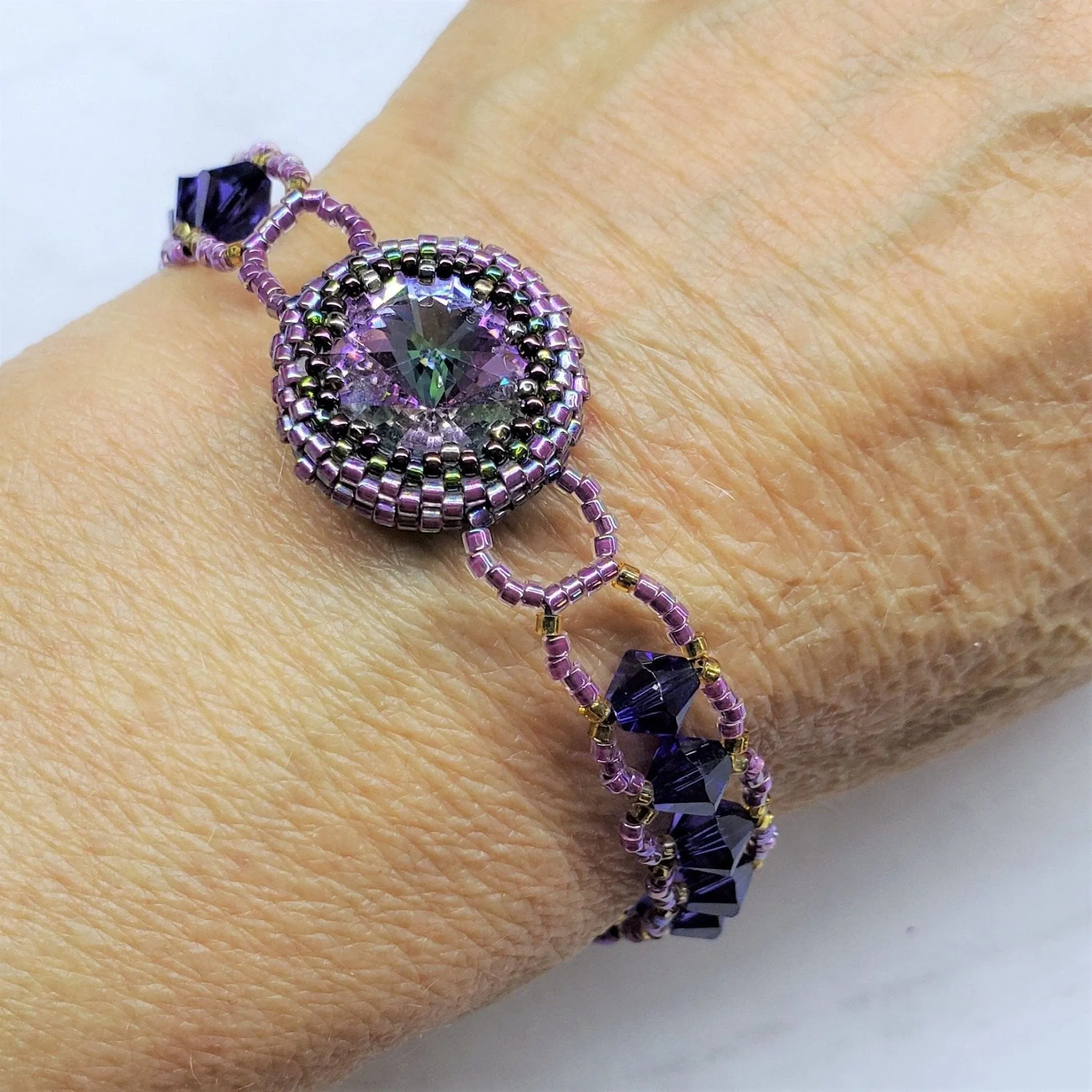 Bead-Woven  Purple Haze Rivoli Crystal Bracelet-Only One