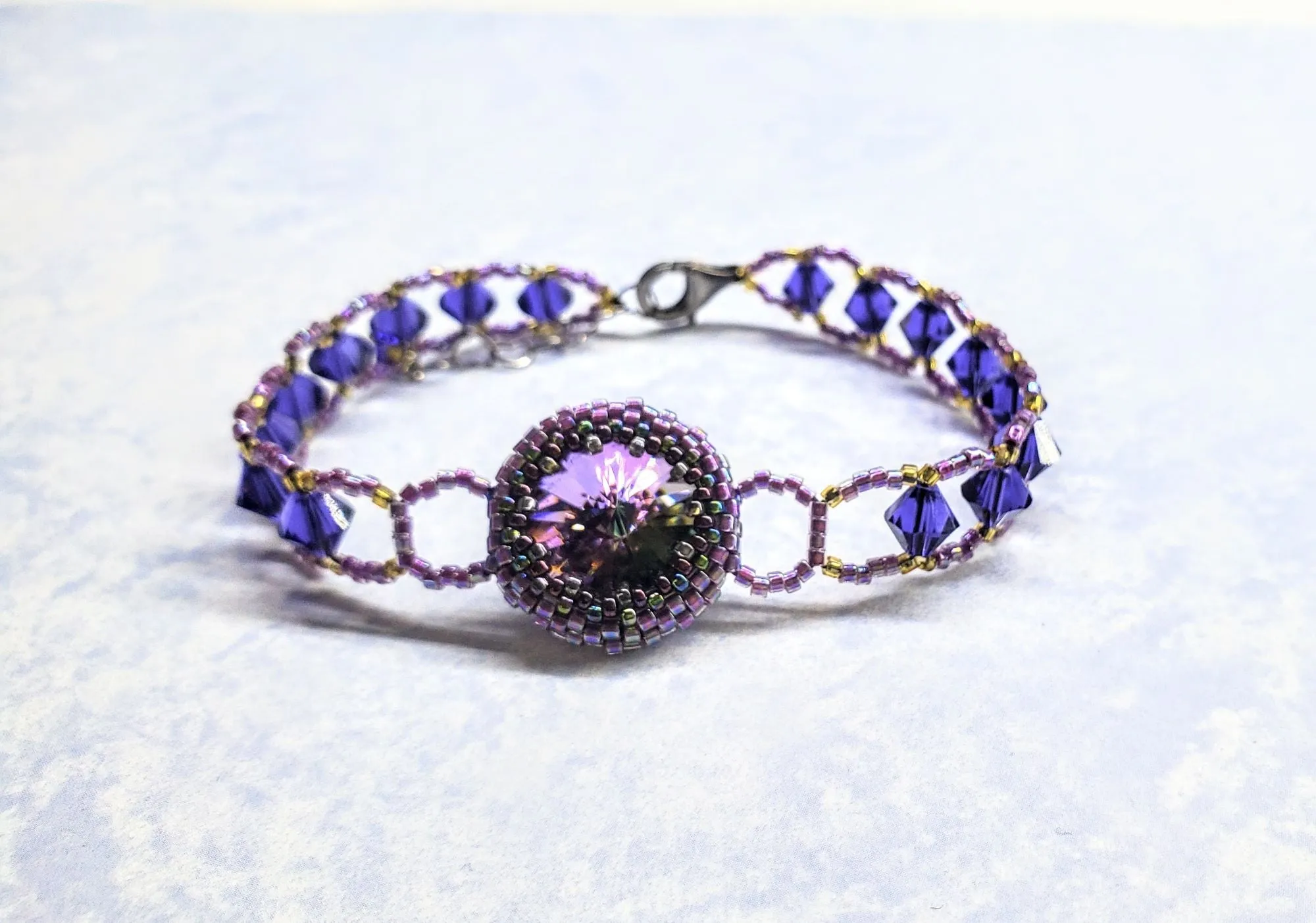 Bead-Woven  Purple Haze Rivoli Crystal Bracelet-Only One