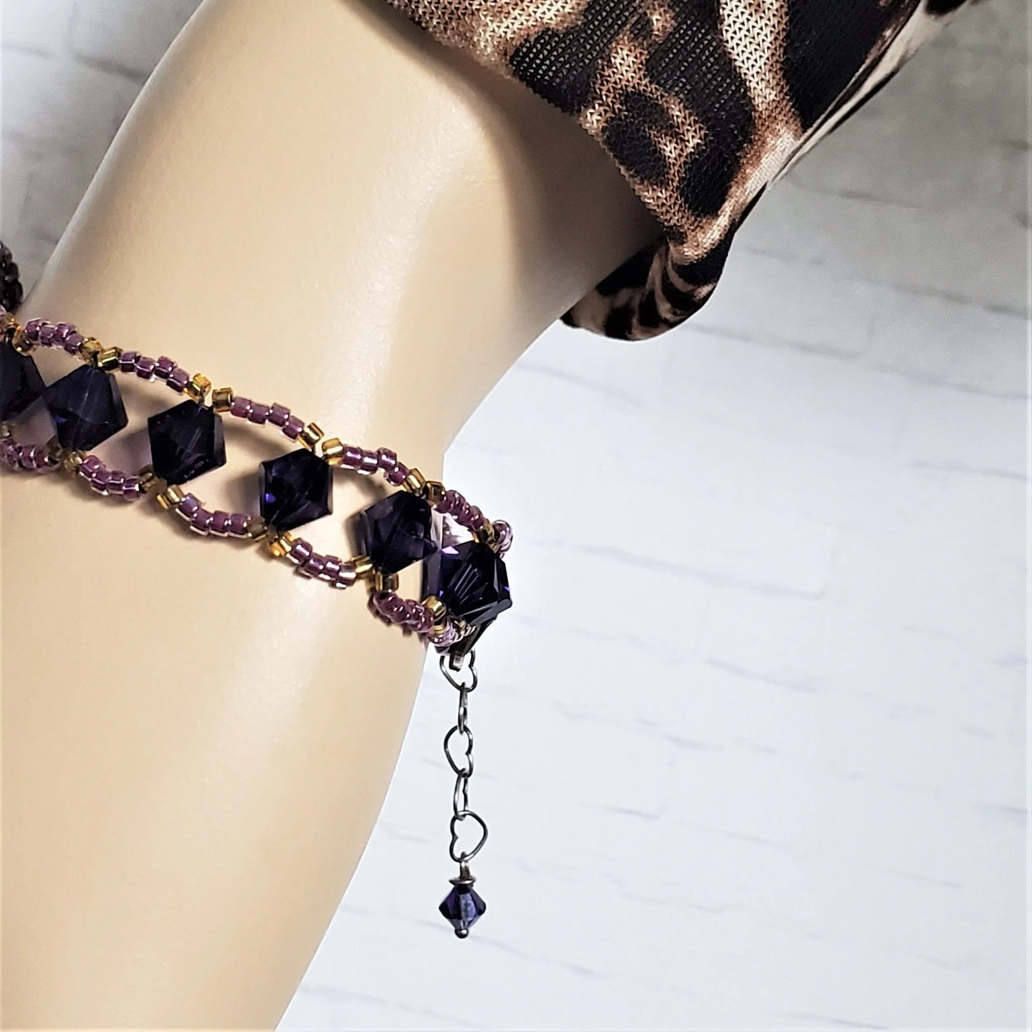 Bead-Woven  Purple Haze Rivoli Crystal Bracelet-Only One