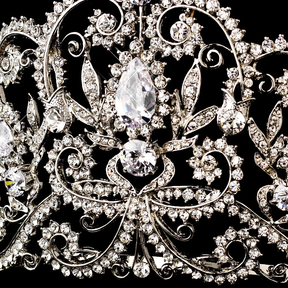 Big Vintage Inspired Royal Crystal & Center CZ Bridal Tiara Crown