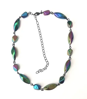 Black Iris Iridescent Beaded Amelia Necklace