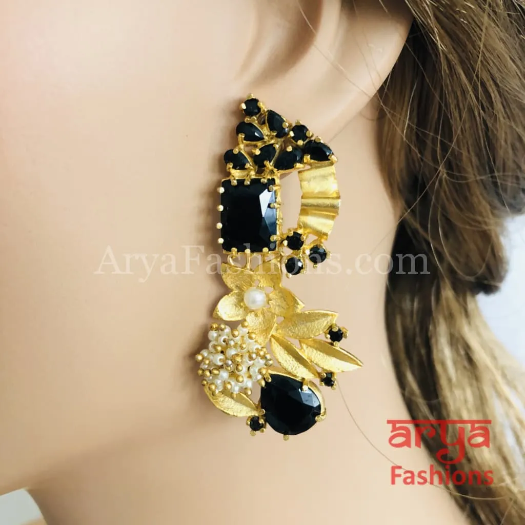 Black Stone Golden Fusion Earrings