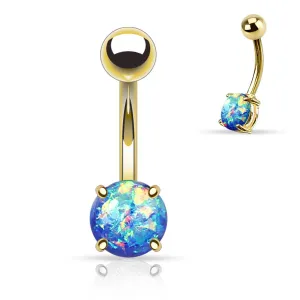 Blue Opal Glitter Belly Ring