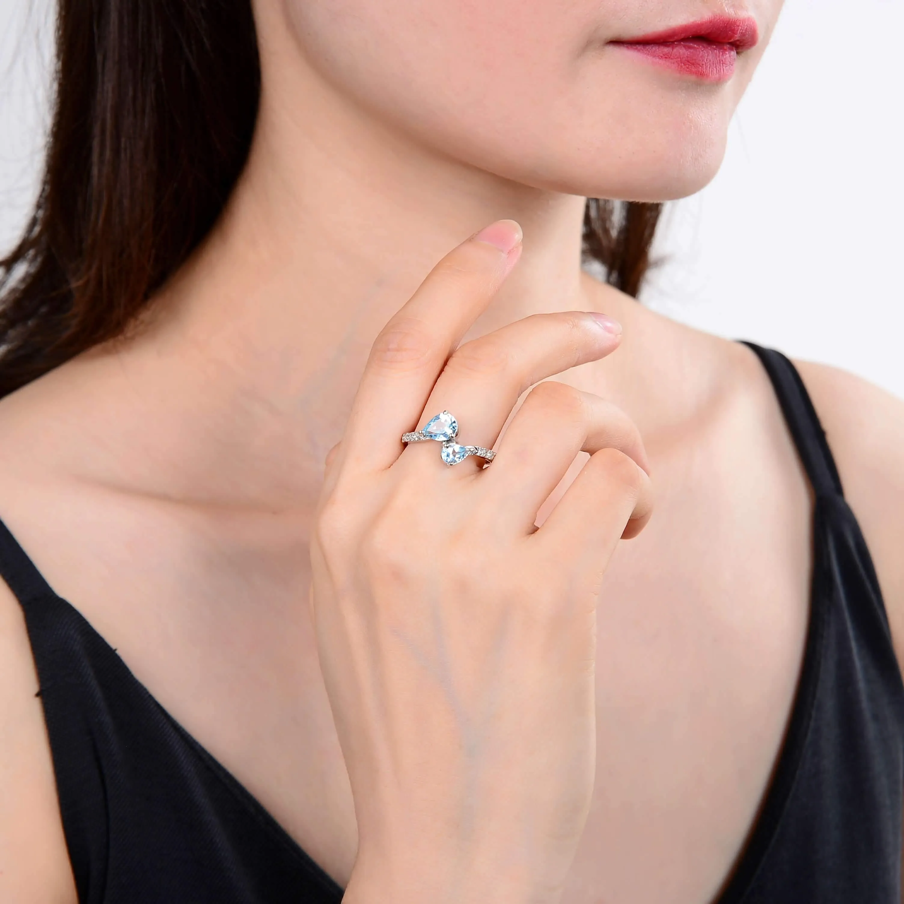 Blue Topaz Dual Teardrop Ring